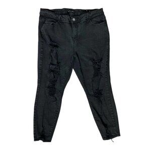 Almost Famous Women's Jeans Distressed Skinny Straight Leg Black Rips Size 20